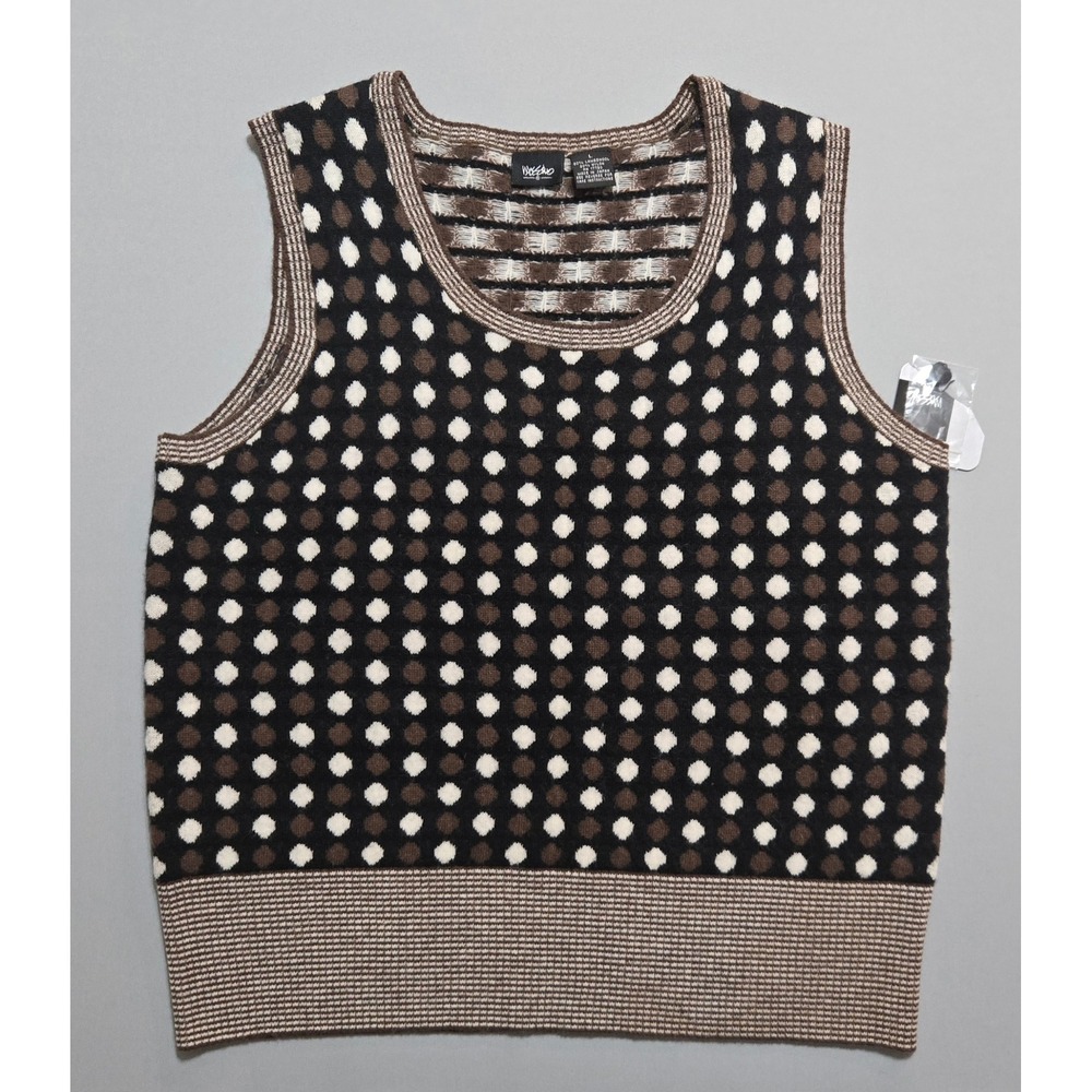 Mossimo Vest Lambswool Womens‎ Large Black Brown Polka Dot Hem Shell Tank